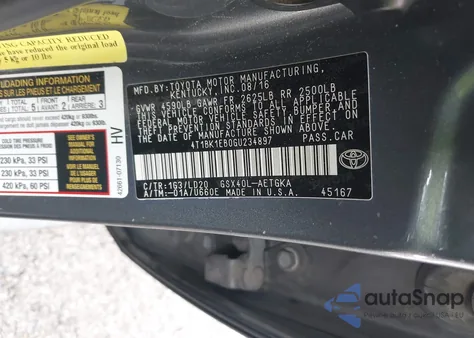 2016 Toyota Avalon Xle из США, поврежденный, VIN 4T1BK1EB0GU234897